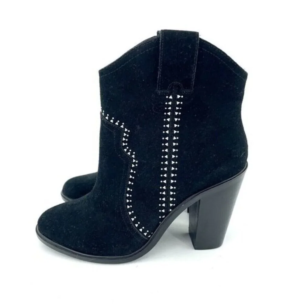 Joie Monte Black Suede Leather Studded Ankle Booties SZ 37 EU New